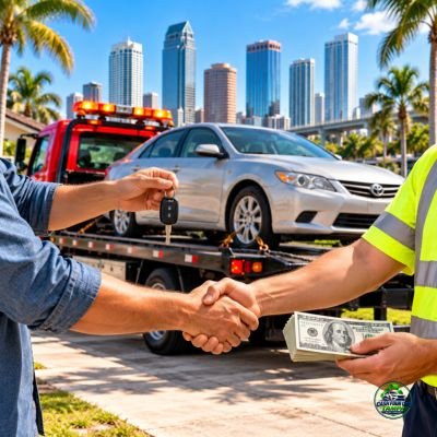 Cash for Car Tampa vehicle handover with car keys and payment in Tampa, Florida
