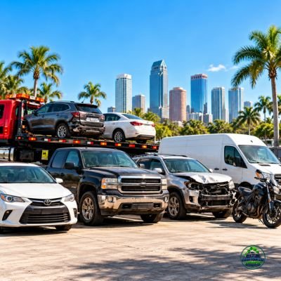 Cars, trucks, SUVs, a van, and a motorcycle representing Cash for Car Tampa vehicle buying services